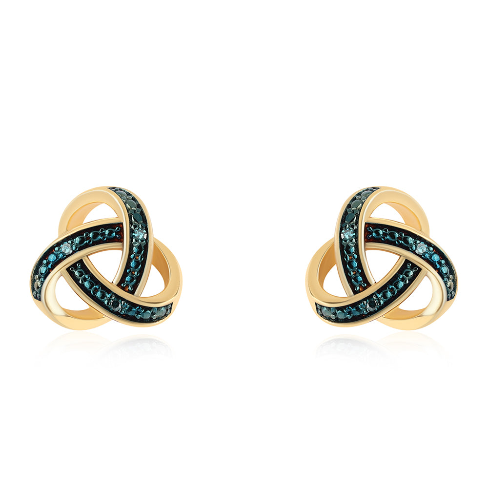 Cercei din Argint 925 Placat cu Aur ( 2.77 grame ) cu Diamant Albastru 0.03 Carate 1 