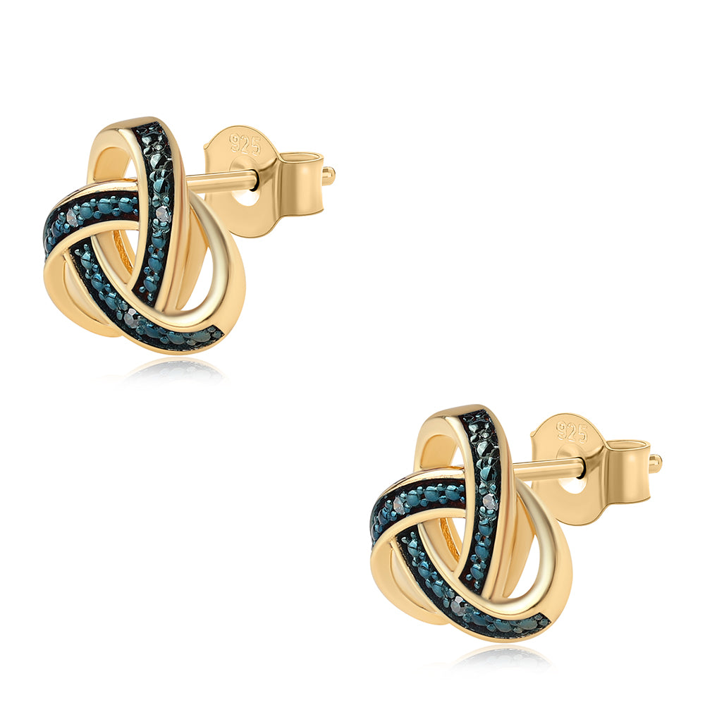 Cercei din Argint 925 Placat cu Aur ( 2.77 grame ) cu Diamant Albastru 0.03 Carate