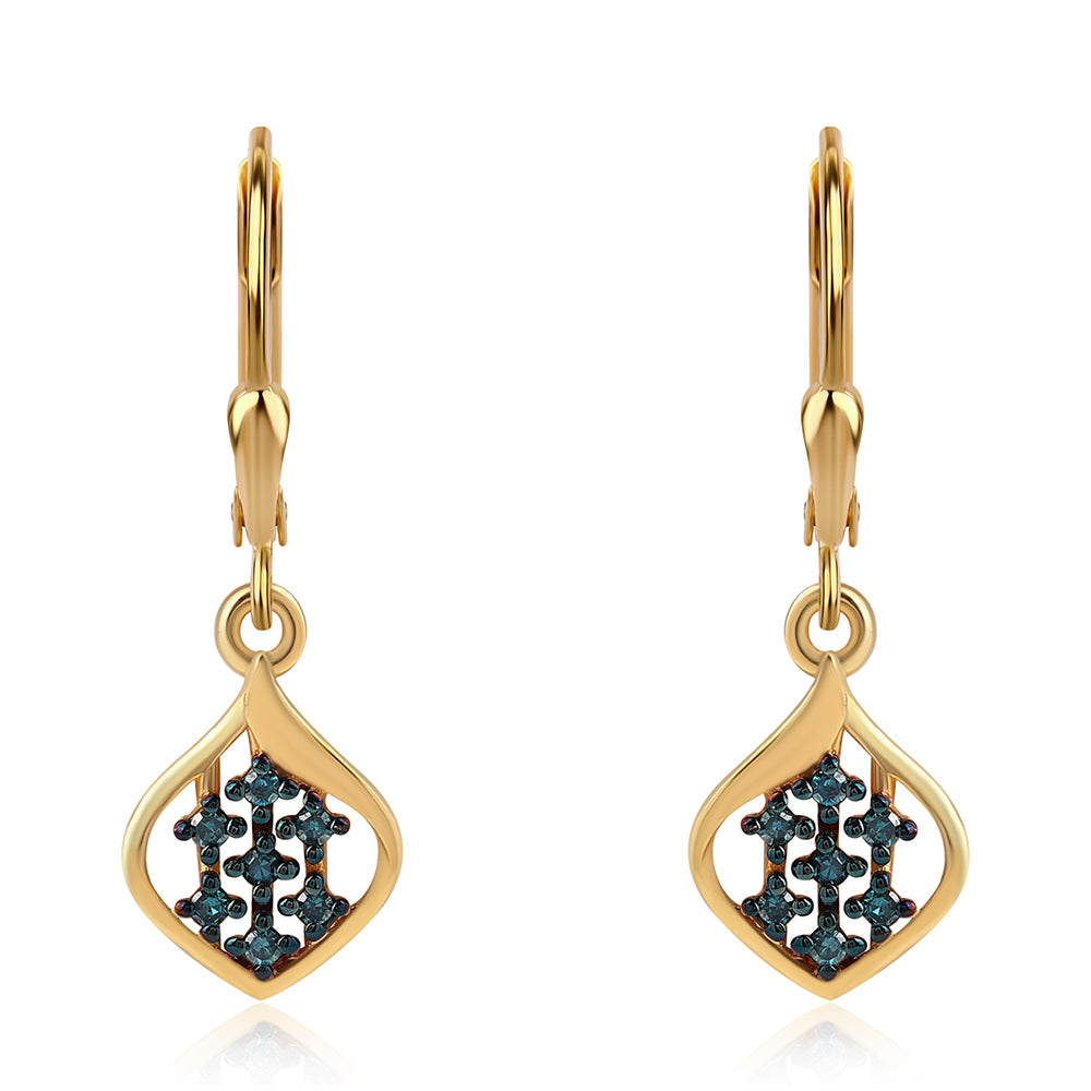 Cercei din Argint 925 Placat cu Aur ( 2.02 grame ) cu Diamant Albastru 0.14 Carate