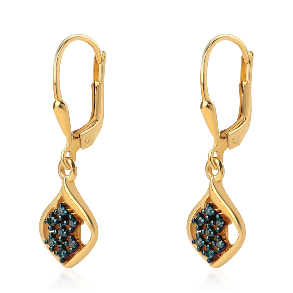 Cercei din Argint 925 Placat cu Aur ( 2.02 grame ) cu Diamant Albastru 0.14 Carate
