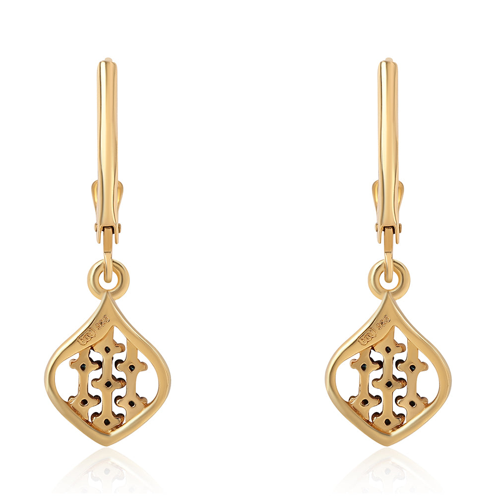 Cercei din Argint 925 Placat cu Aur ( 2.02 grame ) cu Diamant Albastru 0.14 Carate