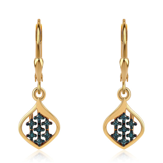 Cercei din Argint 925 Placat cu Aur ( 2.02 grame ) cu Diamant Albastru 0.14 Carate