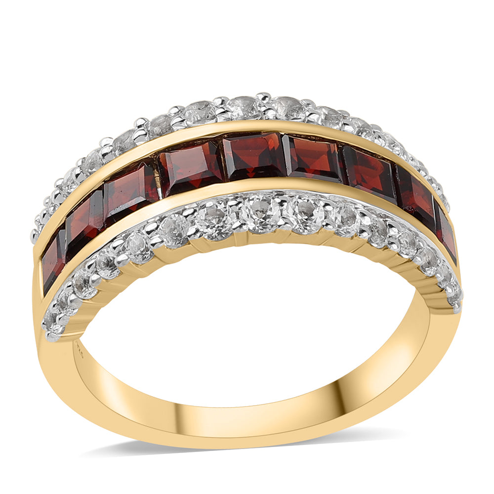 Inel din Argint 925 Placat cu Aur ( 3.66 grame ) cu Granat Barton și Topaz Alb 4.02 Carate