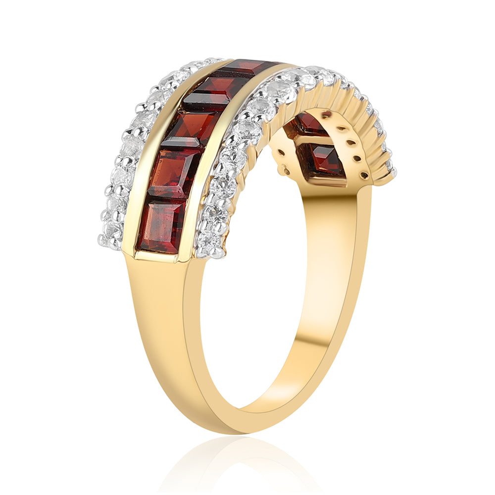 Inel din Argint 925 Placat cu Aur ( 3.66 grame ) cu Granat Barton și Topaz Alb 4.02 Carate 2 