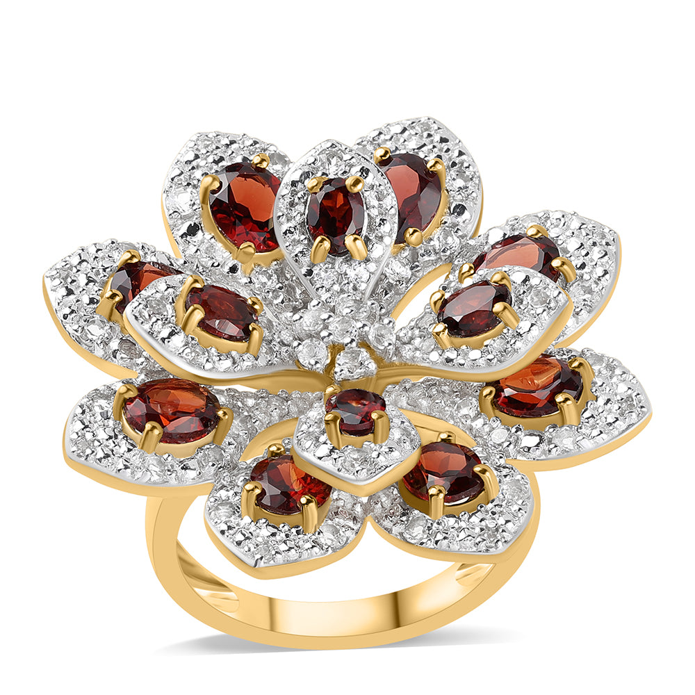 Inel din Argint 925 Placat cu Aur ( 9.85 grame ) cu Granat Barton și Topaz Alb 6.8 Carate 1 
