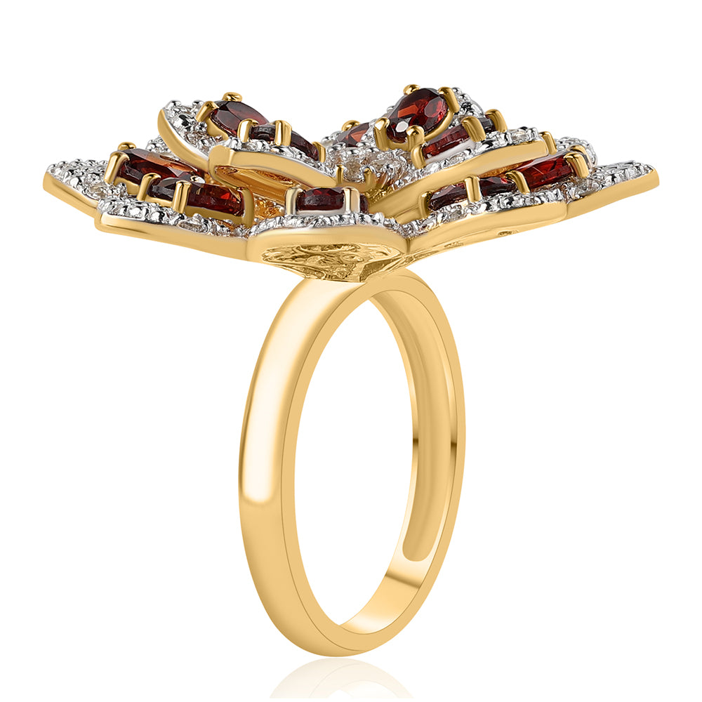 Inel din Argint 925 Placat cu Aur ( 9.85 grame ) cu Granat Barton și Topaz Alb 6.8 Carate 2 