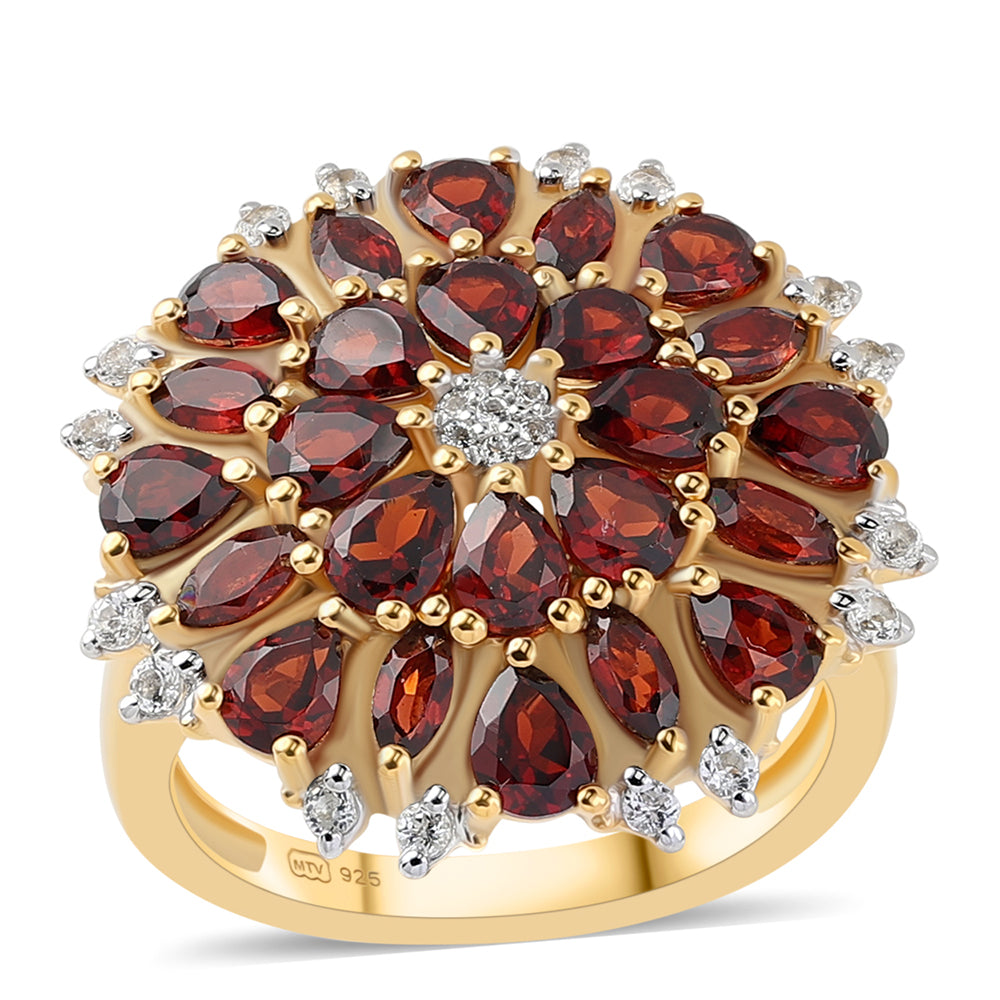 Inel din Argint 925 Placat cu Aur ( 5.76 grame ) cu Granat Barton și Topaz Alb 4.23 Carate 1 
