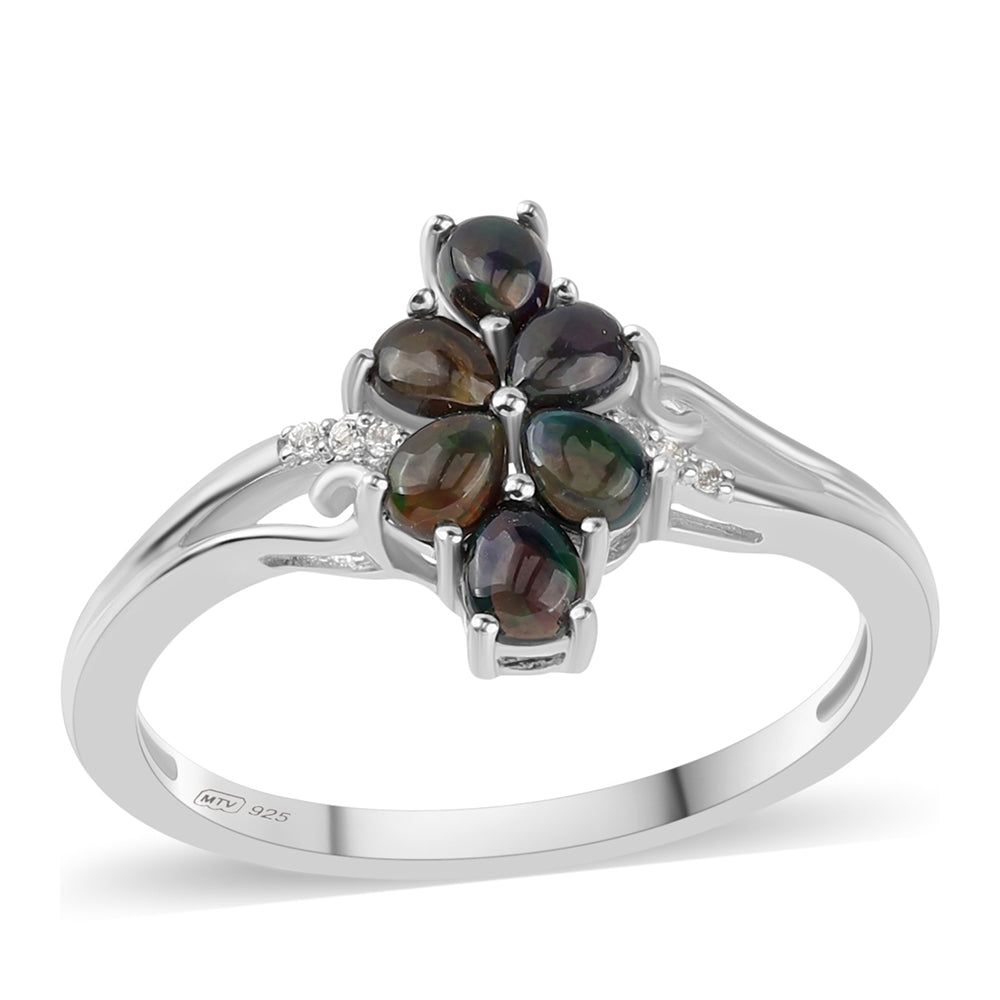 Inel din Argint 925 ( 2.25 grame ) cu Opal Etiopian Negru Lega Dembi și Topaz Alb 1.92 Carate 1 