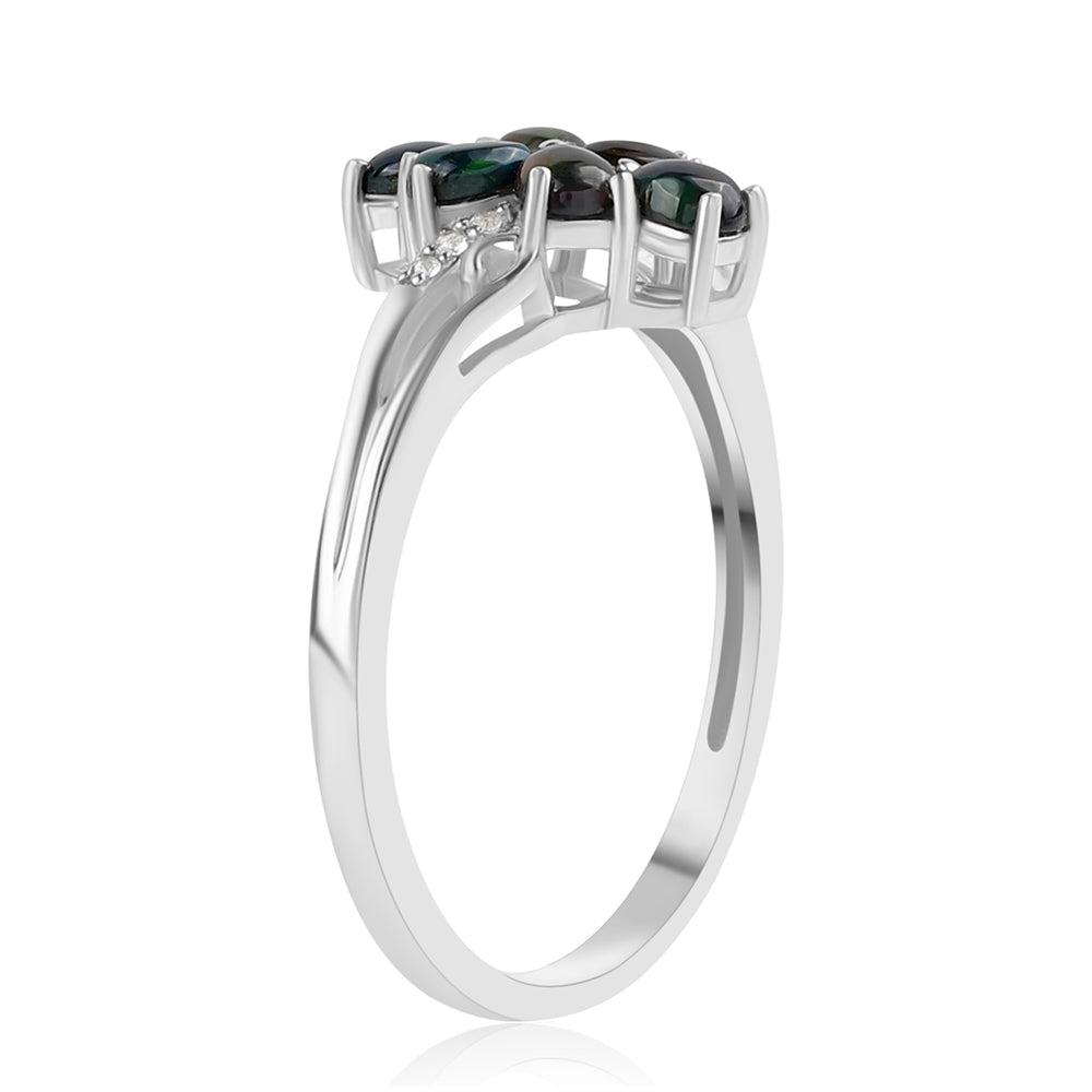 Inel din Argint 925 ( 2.25 grame ) cu Opal Etiopian Negru Lega Dembi și Topaz Alb 1.92 Carate 2 