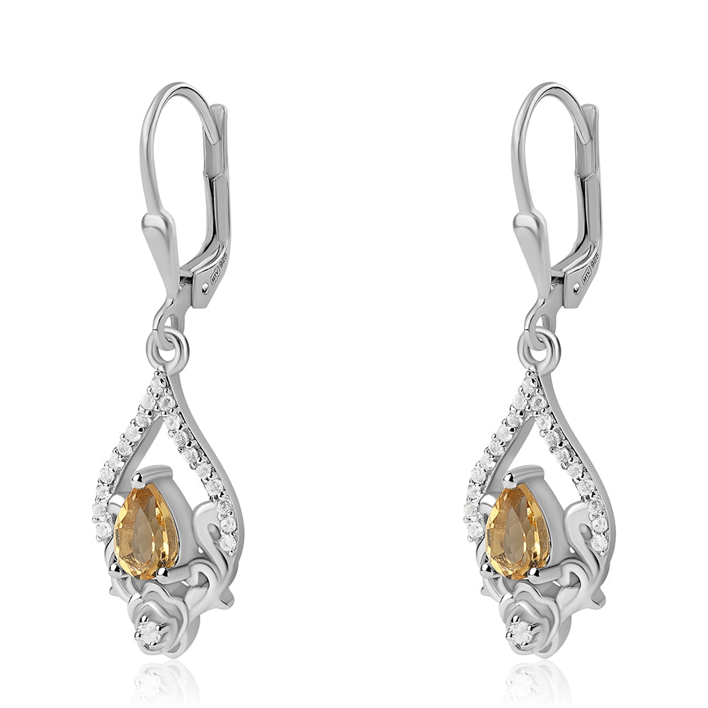 Cercei din Argint 925 ( 4 grame ) cu Citrin și Topaz Alb 1.12 Carate 2 