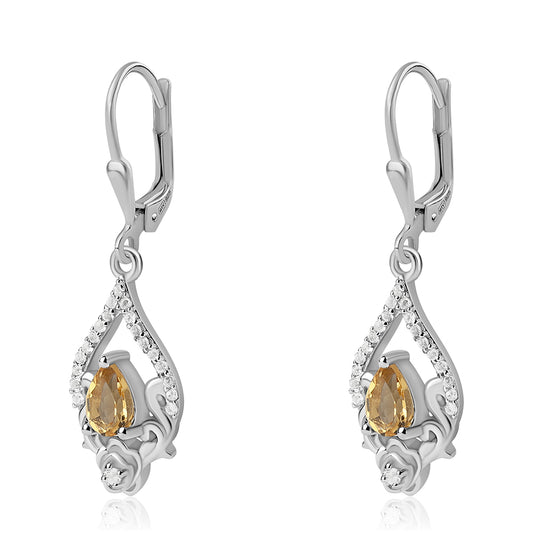 Cercei din Argint 925 ( 4 grame ) cu Citrin și Topaz Alb 1.12 Carate