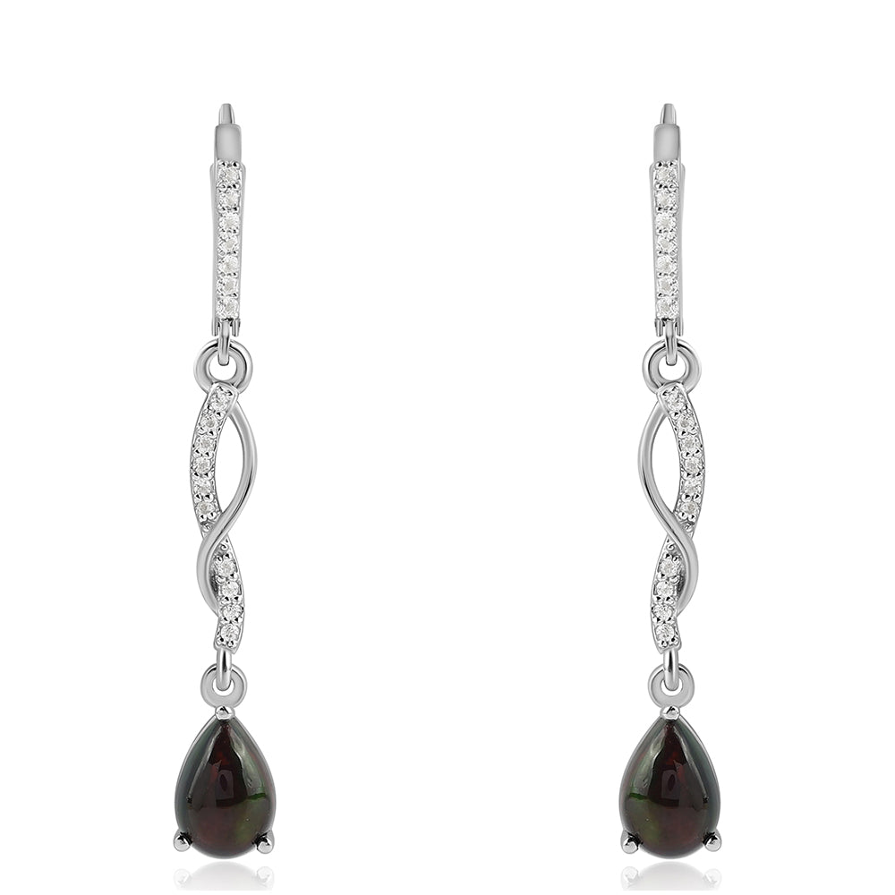 Cercei din Argint 925 ( 3.1 grame ) cu Opal Etiopian Negru Lega Dembi și Topaz Alb 1.8 Carate