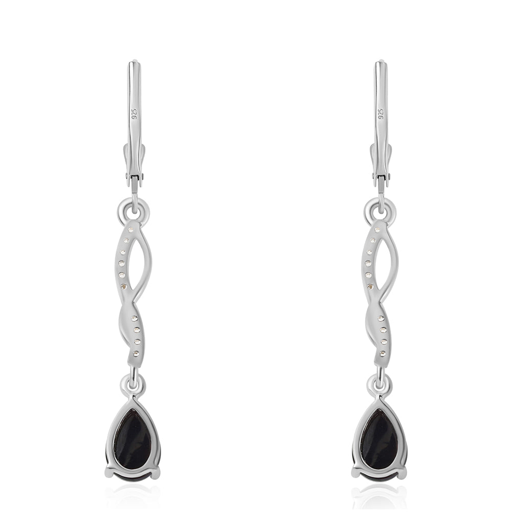 Cercei din Argint 925 ( 3.1 grame ) cu Opal Etiopian Negru Lega Dembi și Topaz Alb 1.8 Carate 3 