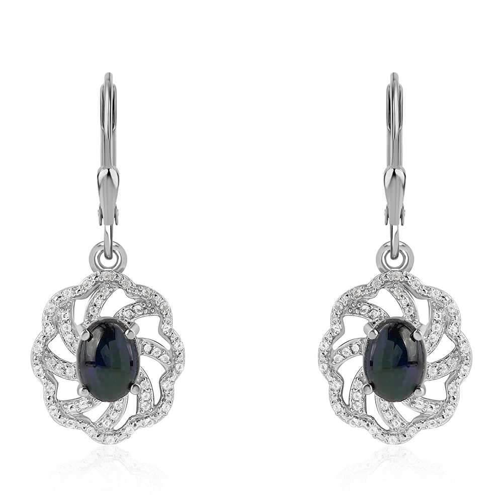 Cercei din Argint 925 ( 4.12 grame ) cu Opal Etiopian Negru Lega Dembi și Topaz Alb 1.94 Carate