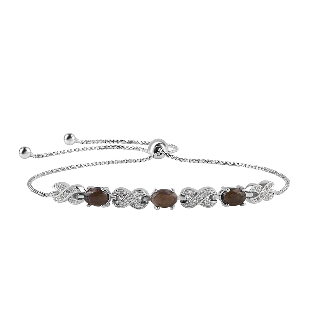 Brățară din Argint 925 ( 4.18 grame ) cu Opal Etiopian Negru Lega Dembi și Topaz Alb 1.3 Carate 1 