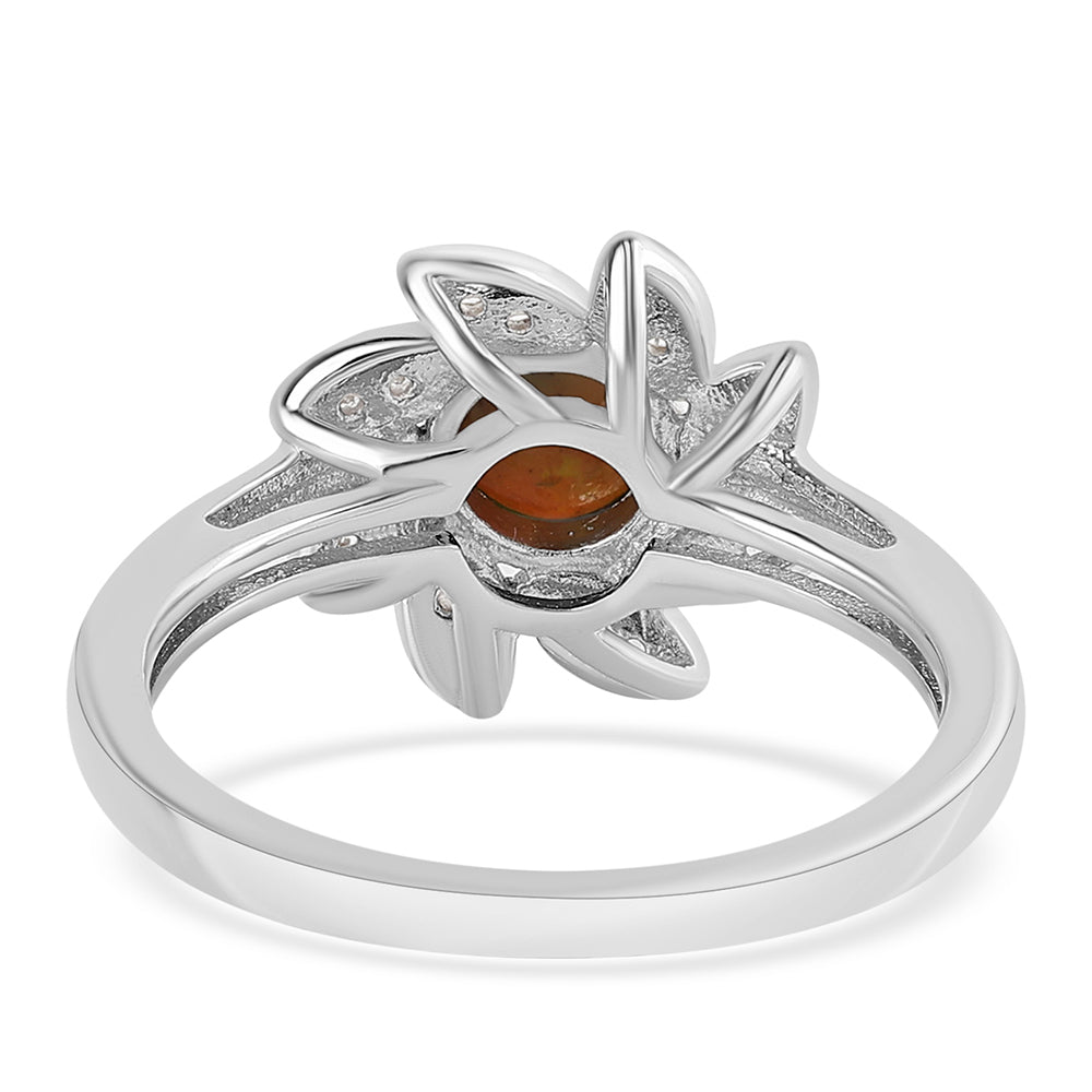 Inel din Argint 925 ( 3.06 grame ) cu Opal Etiopian Negru Lega Dembi și Topaz Alb 0.71 Carate 3 