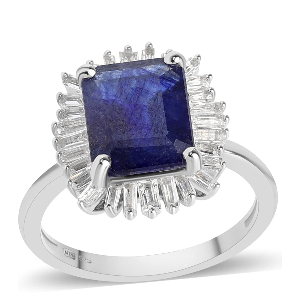 Inel din Argint 925 ( 2.39 grame ) cu Safir Albastru Australian și Topaz Alb 8.66 Carate 1 