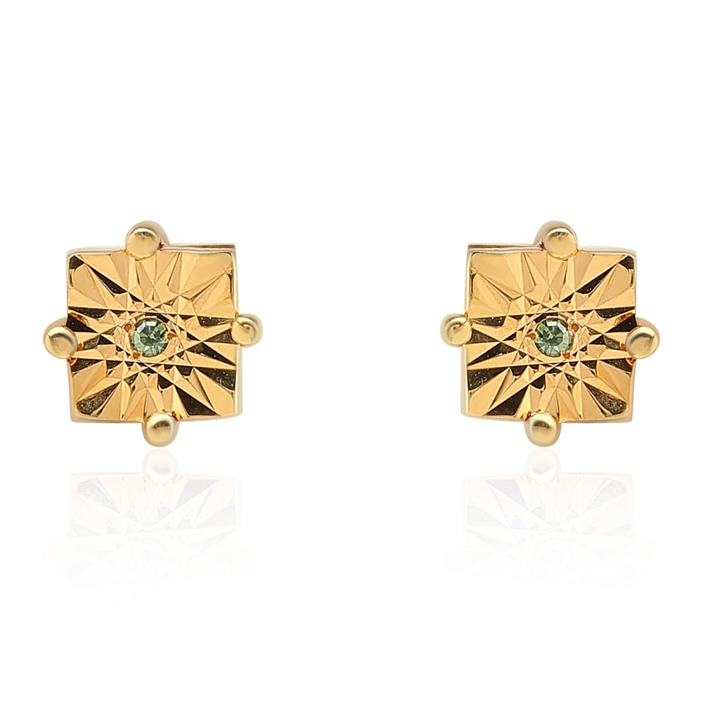 Cercei din Argint 925 Placat cu Aur ( 1.22 grame ) cu Diamant Verde 0.01 Carate