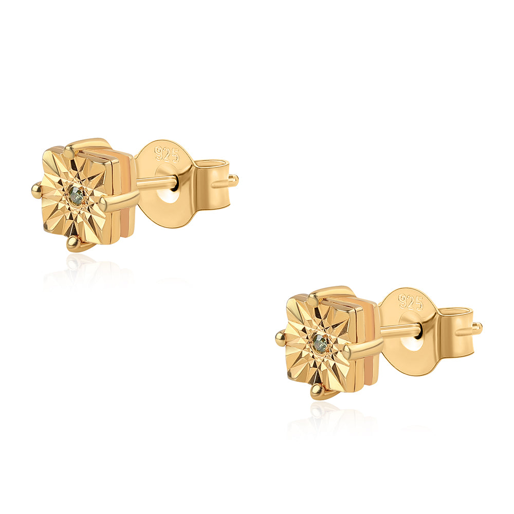 Cercei din Argint 925 Placat cu Aur ( 1.22 grame ) cu Diamant Verde 0.01 Carate