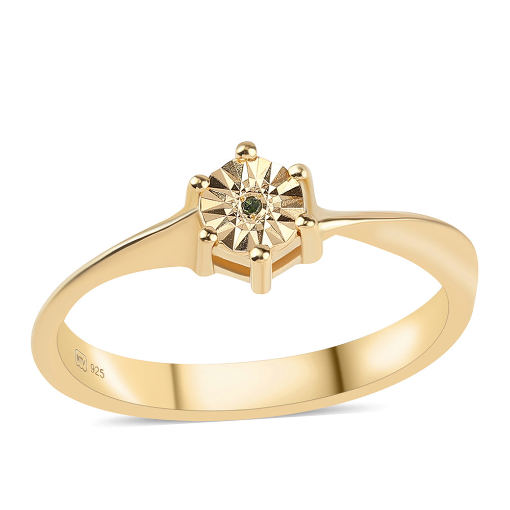 Inel din Argint 925 Placat cu Aur ( 2.32 grame ) cu Diamant Verde 0.01 Carate