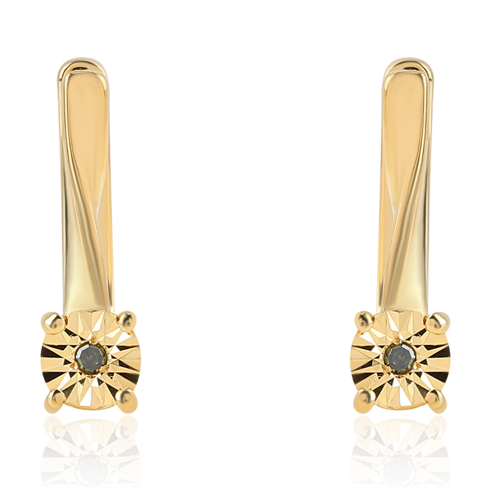 Cercei din Argint 925 Placat cu Aur ( 2.12 grame ) cu Diamant Verde 0.01 Carate