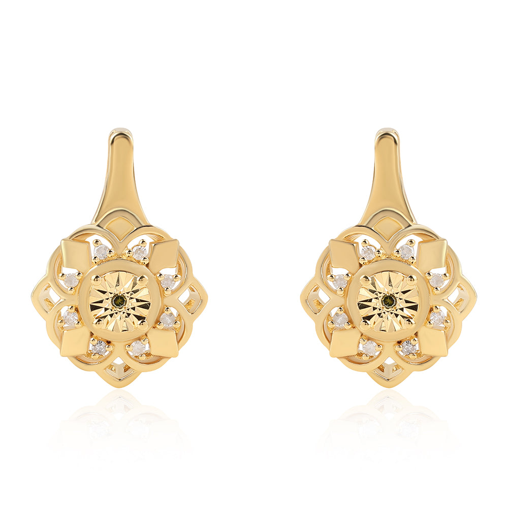 Cercei din Argint 925 Placat cu Aur ( 4.99 grame ) cu Diamant Verde și Diamant Alb 0.09 Carate