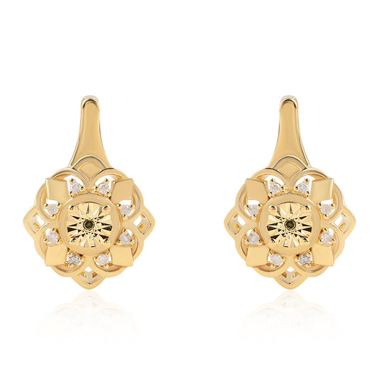 Cercei din Argint 925 Placat cu Aur ( 4.99 grame ) cu Diamant Verde și Diamant Alb 0.09 Carate