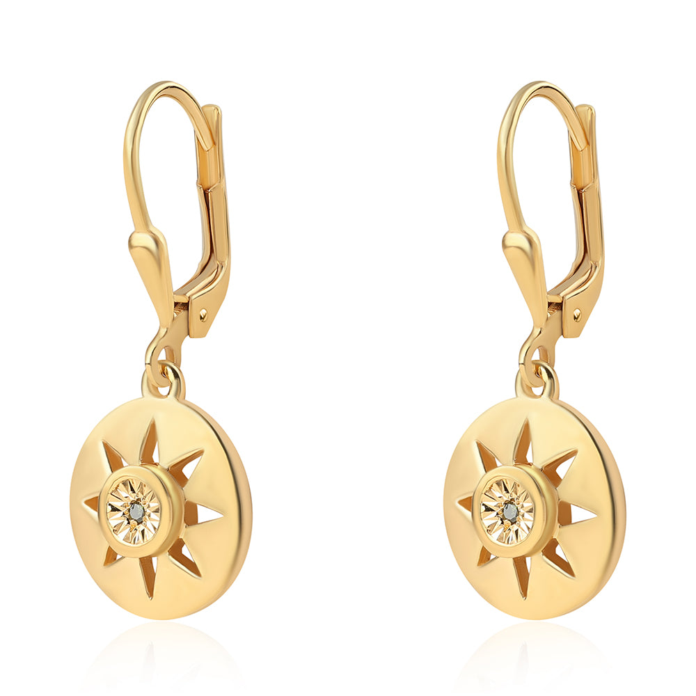 Cercei din Argint 925 Placat cu Aur ( 3.82 grame ) cu Diamant Verde 0.01 Carate