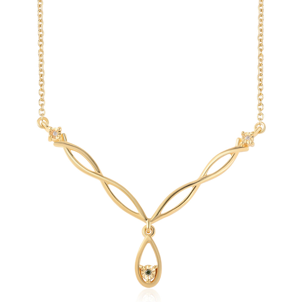 Colier din Argint 925 Placat cu Aur ( 4.13 grame ) cu Diamant Verde și Diamant Alb 0.02 Carate