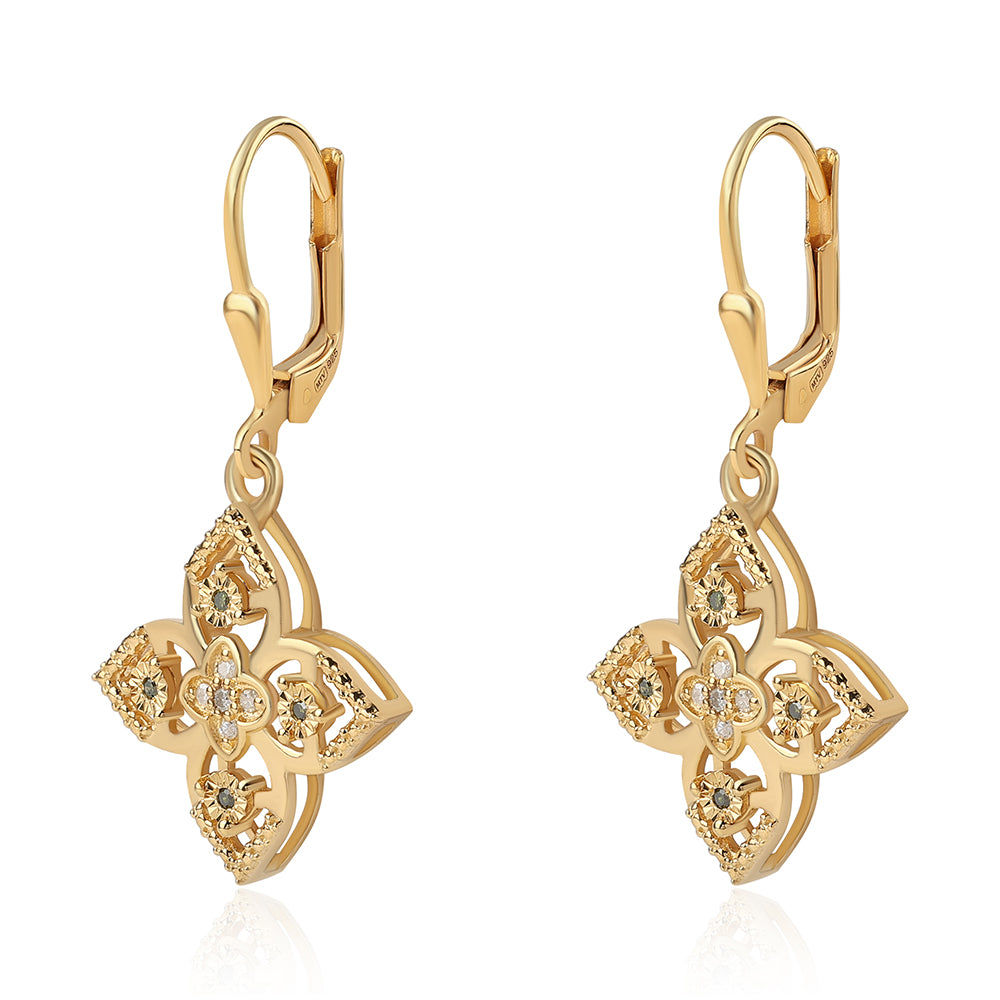 Cercei din Argint 925 Placat cu Aur ( 3.68 grame ) cu Diamant Verde și Diamant Alb 0.14 Carate 2 