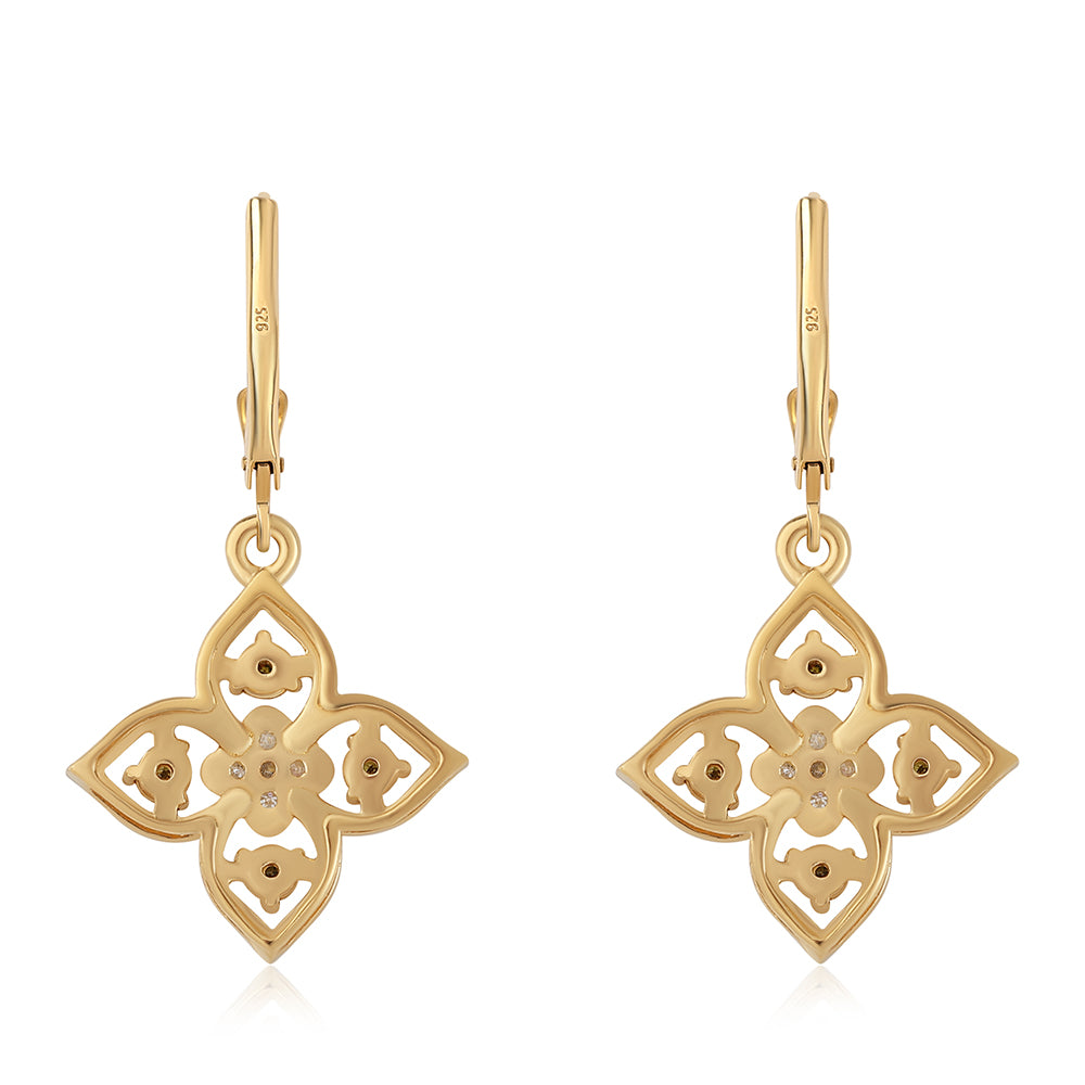 Cercei din Argint 925 Placat cu Aur ( 3.68 grame ) cu Diamant Verde și Diamant Alb 0.14 Carate 3 