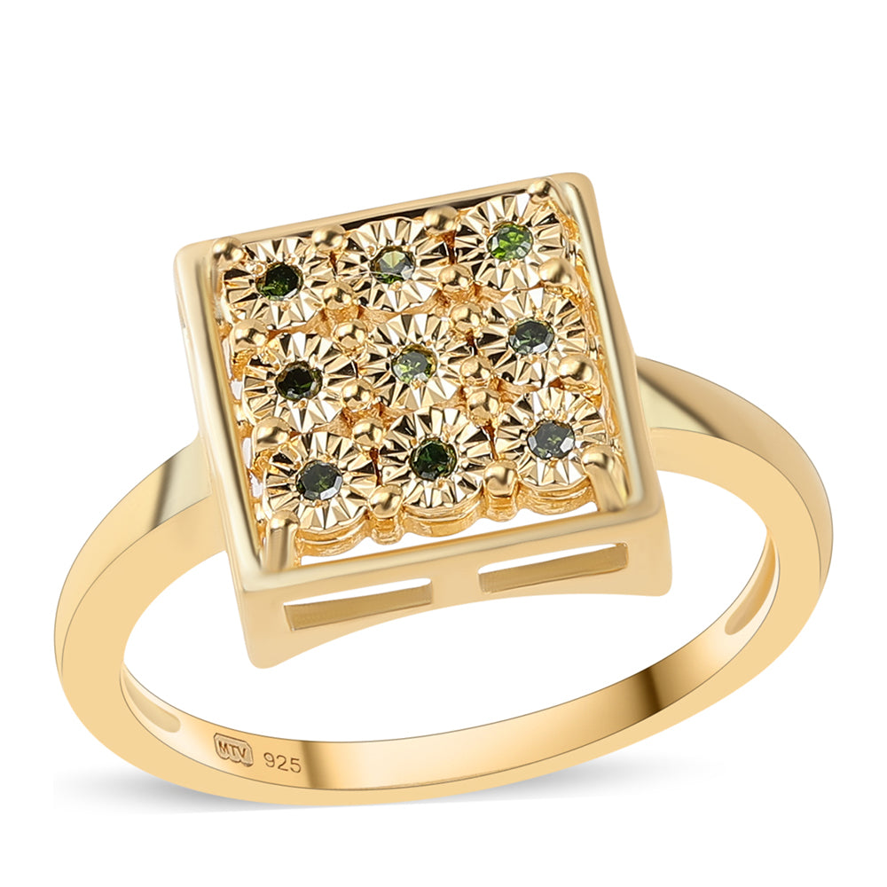 Inel din Argint 925 Placat cu Aur ( 3.58 grame ) cu Diamant Verde 0.05 Carate 1 