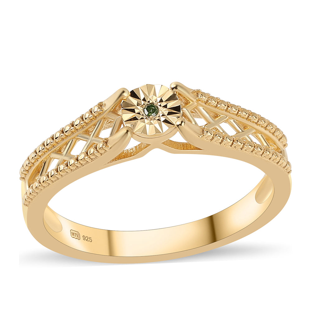 Inel din Argint 925 Placat cu Aur ( 3.36 grame ) cu Diamant Verde 0.01 Carate 1 