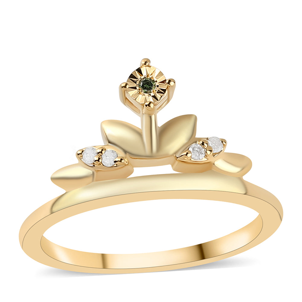 Inel din Argint 925 Placat cu Aur ( 2.54 grame ) cu Diamant Verde și Diamant Alb 0.05 Carate 1 