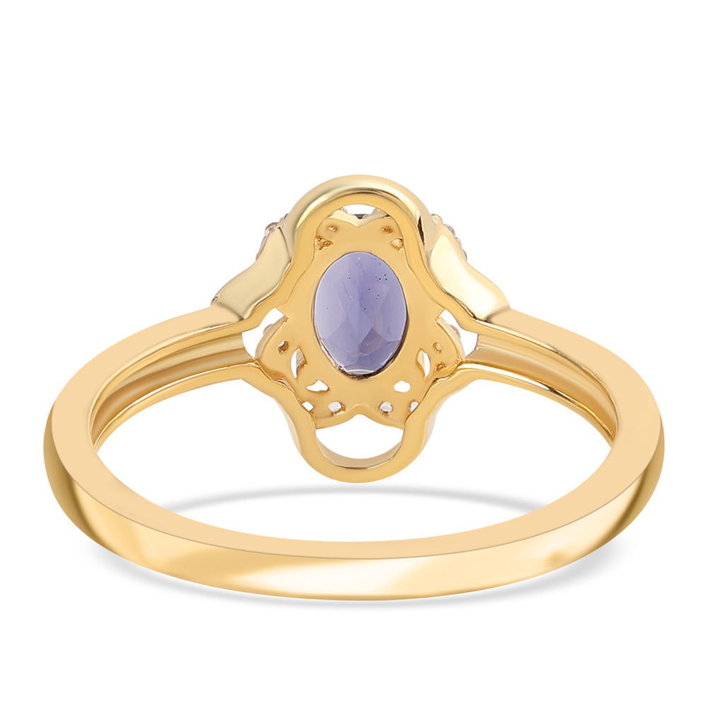 Inel din Argint 925 Placat cu Aur ( 2.72 grame ) cu Iolit și Topaz Alb 0.7 Carate 2 