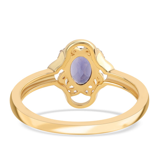 Inel din Argint 925 Placat cu Aur ( 2.72 grame ) cu Iolit și Topaz Alb 0.7 Carate