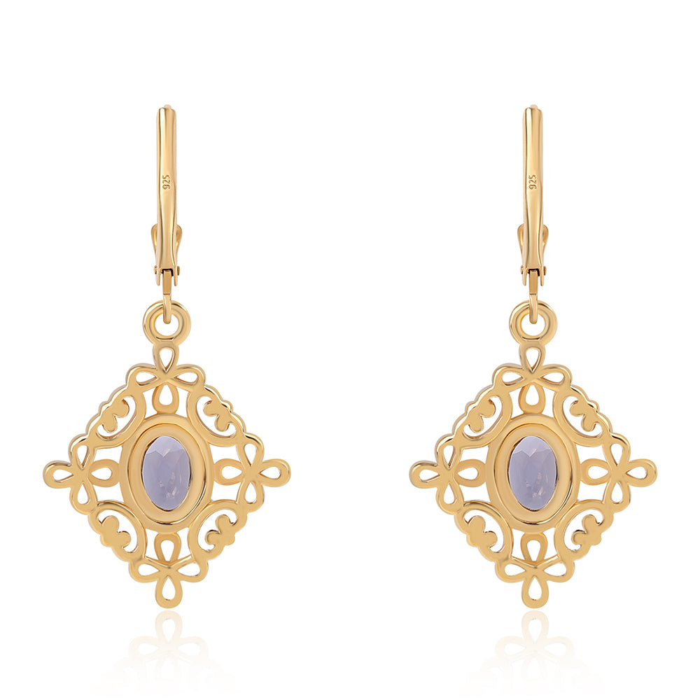Cercei din Argint 925 Placat cu Aur ( 5.38 grame ) cu Iolit 1.3 Carate
