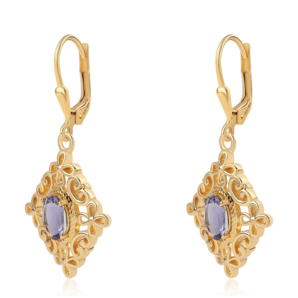 Cercei din Argint 925 Placat cu Aur ( 5.38 grame ) cu Iolit 1.3 Carate 3 
