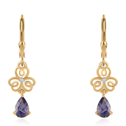 Cercei din Argint 925 Placat cu Aur ( 2.1 grame ) cu Iolit și Topaz Alb 1.42 Carate