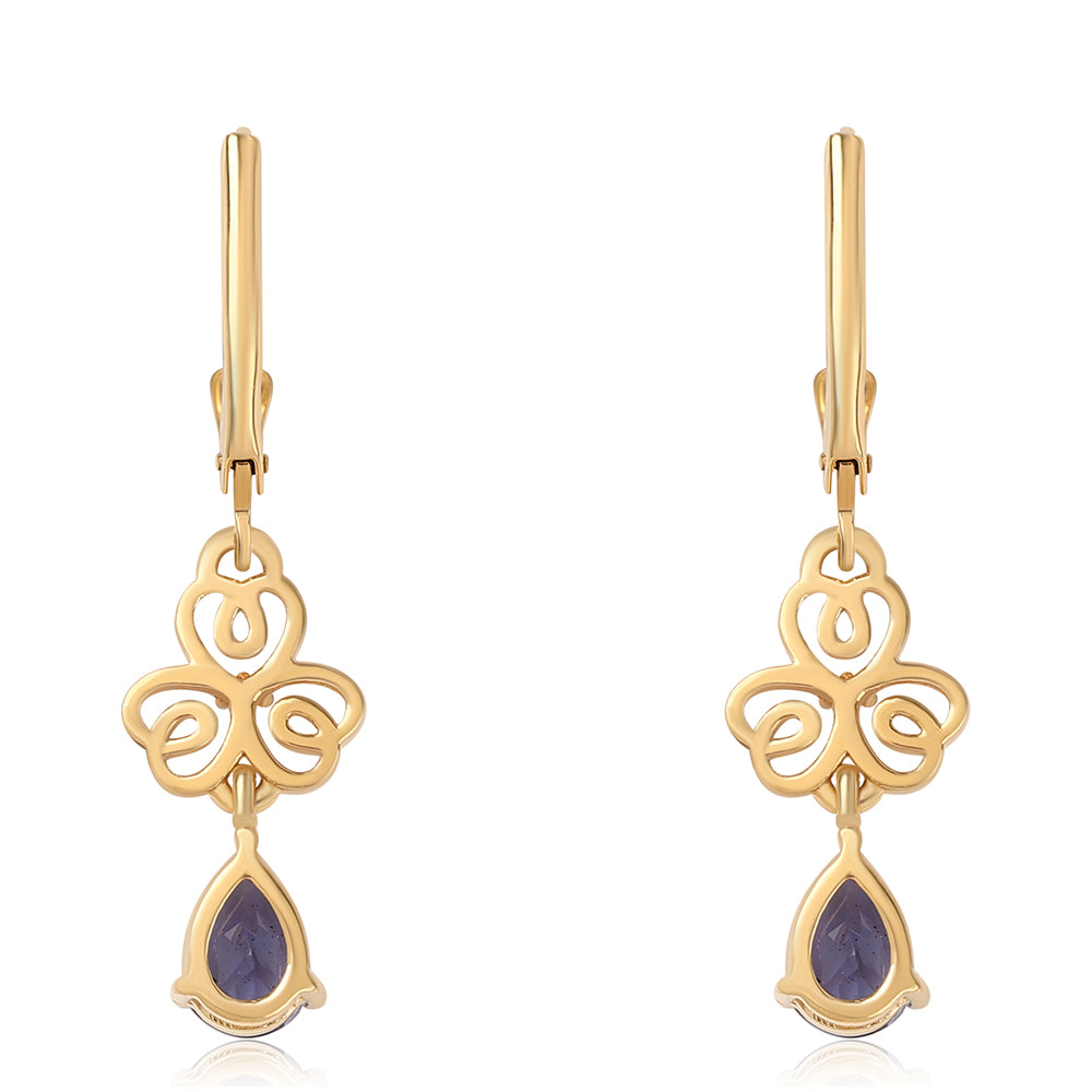 Cercei din Argint 925 Placat cu Aur ( 2.1 grame ) cu Iolit și Topaz Alb 1.42 Carate 2 