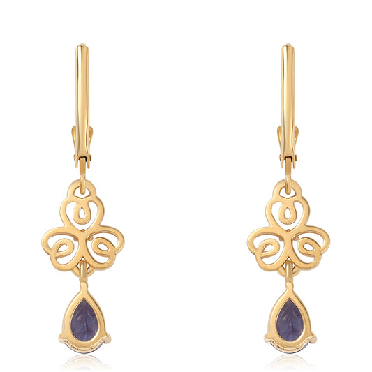 Cercei din Argint 925 Placat cu Aur ( 2.1 grame ) cu Iolit și Topaz Alb 1.42 Carate