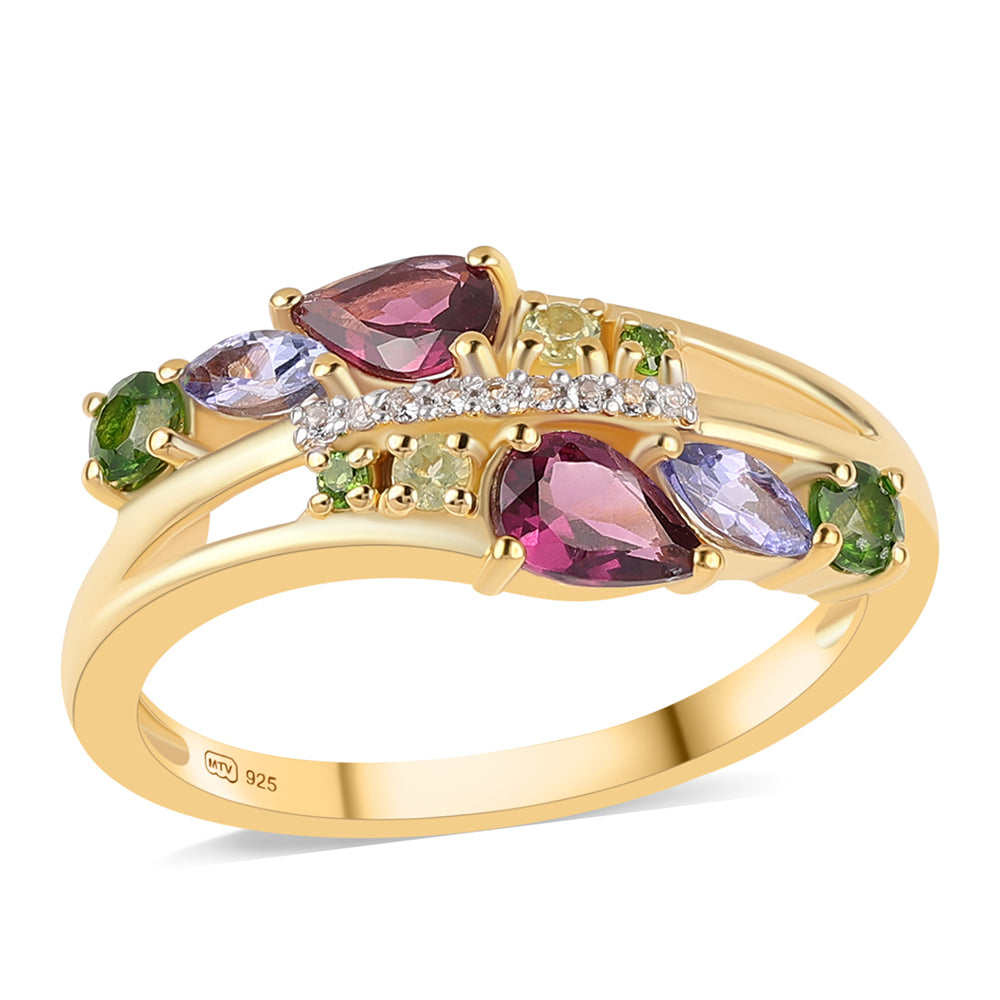 Inel din Argint 925 Placat cu Aur ( 3.2 grame ) cu Granat Rodolit și Tanzanit 1.72 Carate 1 