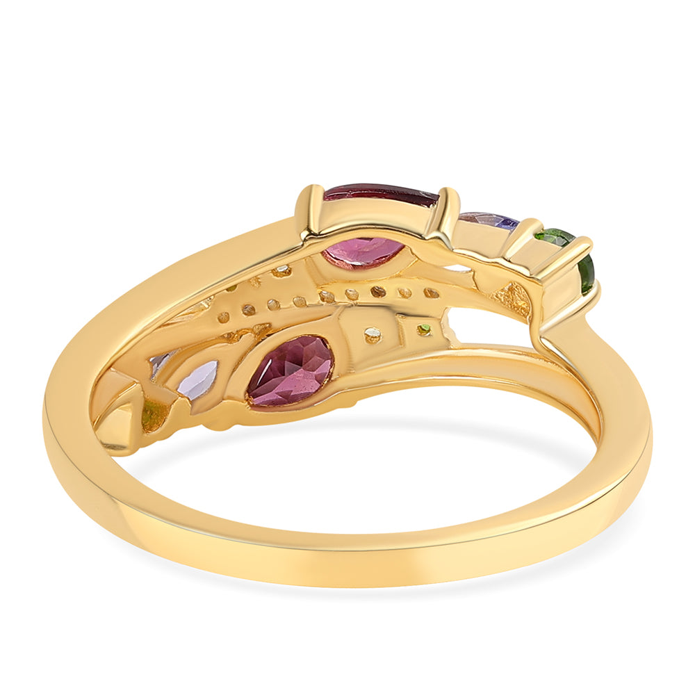 Inel din Argint 925 Placat cu Aur ( 3.2 grame ) cu Granat Rodolit și Tanzanit 1.72 Carate 2 