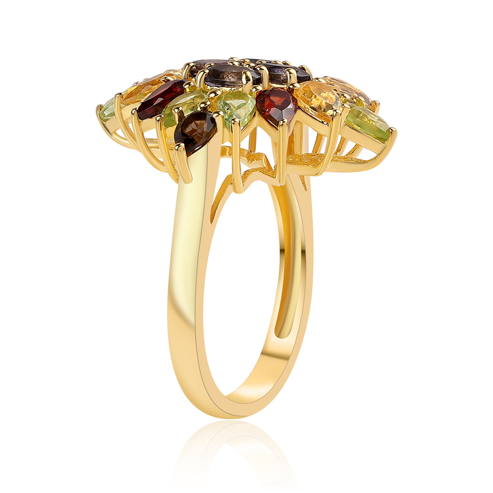 Inel din Argint 925 Placat cu Aur ( 4.91 grame ) cu Granat Roșu și Peridot 4.66 Carate 3 