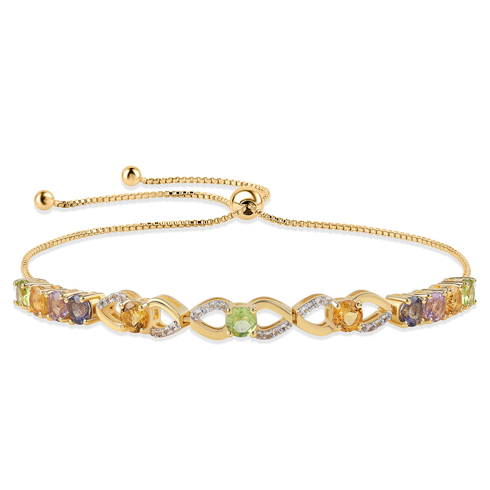 Brățară din Argint 925 Placat cu Aur ( 5.21 grame ) cu Ametist Rose de France și Peridot 2.89 Carate