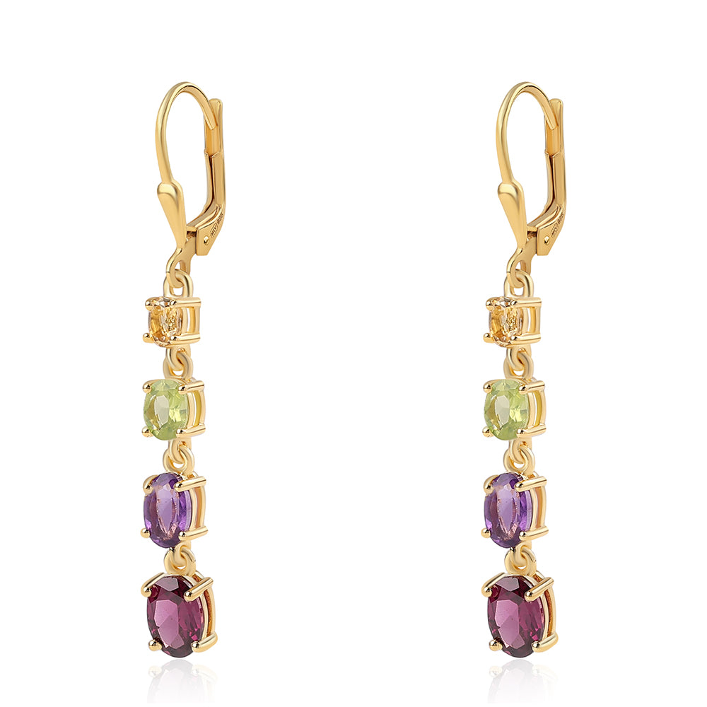 Cercei din Argint 925 Placat cu Aur ( 2.88 grame ) cu Ametist African și Peridot 3.9 Carate 1 