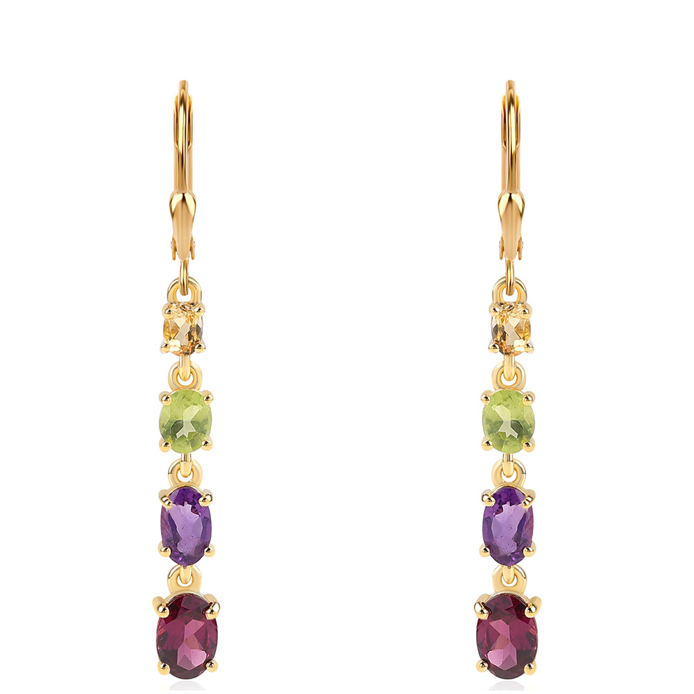 Cercei din Argint 925 Placat cu Aur ( 2.88 grame ) cu Ametist African și Peridot 3.9 Carate 3 