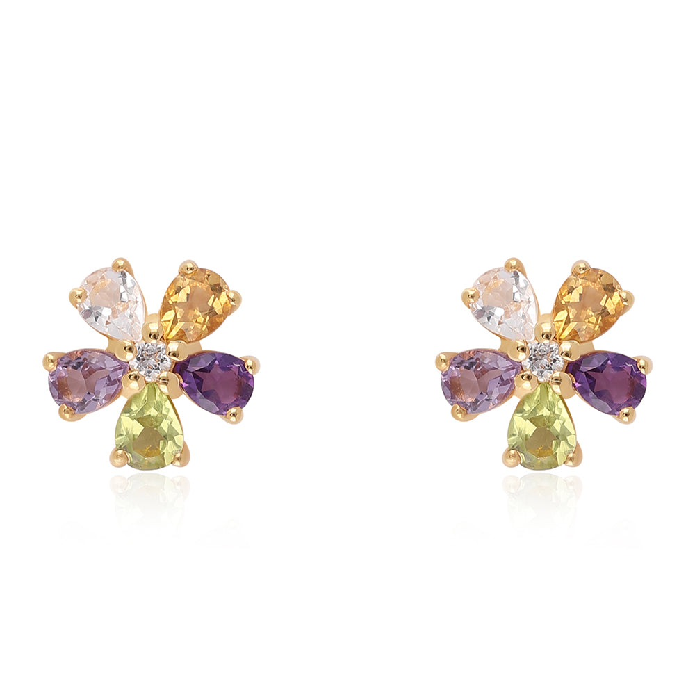 Cercei din Argint 925 Placat cu Aur ( 1.97 grame ) cu Ametist Rose de France și Peridot 1.68 Carate 1 