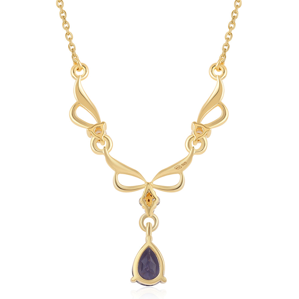 Colier din Argint 925 Placat cu Aur ( 3.64 grame ) cu Iolit și Topaz Alb 0.73 Carate