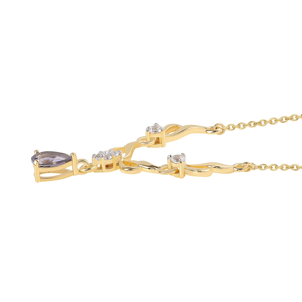Colier din Argint 925 Placat cu Aur ( 3.64 grame ) cu Iolit și Topaz Alb 0.73 Carate 3 